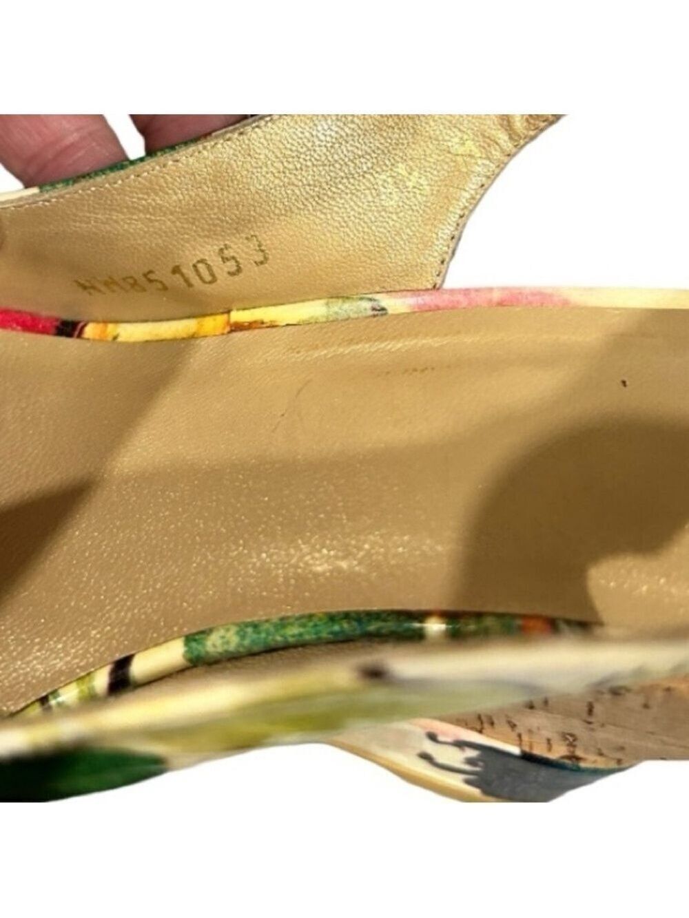 Stuart Weitzman Colorful Floral Peep Toe Wedges Cork Platform Slingback VGC 8.5 - Picture 10 of 12